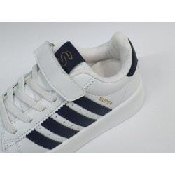 Steppıng şerit detaylı Ortopedik erkek çocuk spor ayakkabı beyaz lacivert