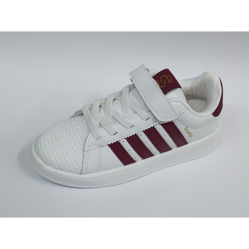 Steppıng şerit detaylı Ortopedik erkek çocuk spor ayakkabı beyaz bordo