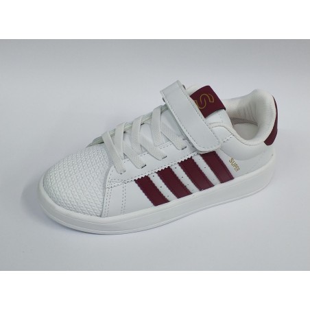 Steppıng şerit detaylı Ortopedik erkek çocuk spor ayakkabı beyaz bordo