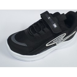 Maxsıs bağcık detaylı cırtlı Ortopedik erkek çocuk spor ayakkabı siyah