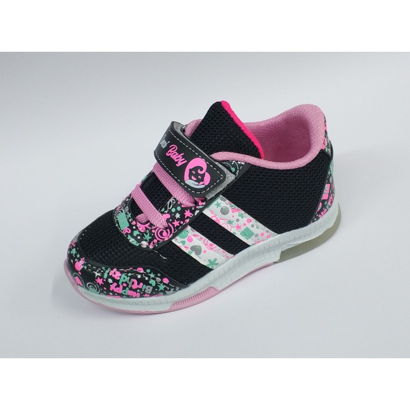 Işıklı kız bebe spor ayakkabı siyah pembe