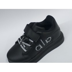 Minimass kız çocuk Ortopedik bağcık detaylı yapışkanlı spor ayakkabı siyah