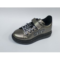 Minimass kız çocuk Ortopedik bağcık lastik detaylı simli taban spor ayakkabı antrasit