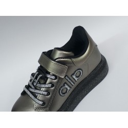 Minimass kız çocuk Ortopedik bağcık lastik detaylı simli taban spor ayakkabı antrasit