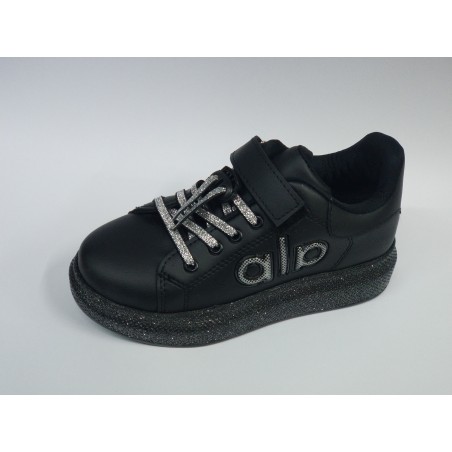 Minimass kız çocuk Ortopedik bağcık lastik detaylı simli taban spor ayakkabı siyah