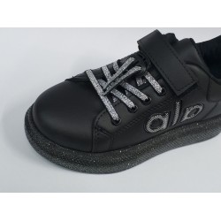 Minimass kız çocuk Ortopedik bağcık lastik detaylı simli taban spor ayakkabı siyah