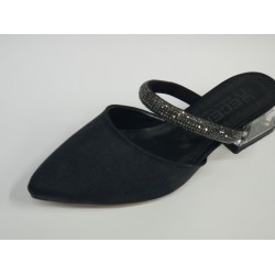 Ecem taş bantlı şeffaf topuk kadın terlik siyah