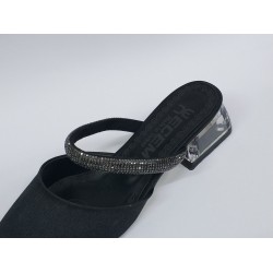 Ecem taş bantlı şeffaf topuk kadın terlik siyah