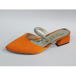 Taş bant detaylı kısa topuk kadın terlik turuncu