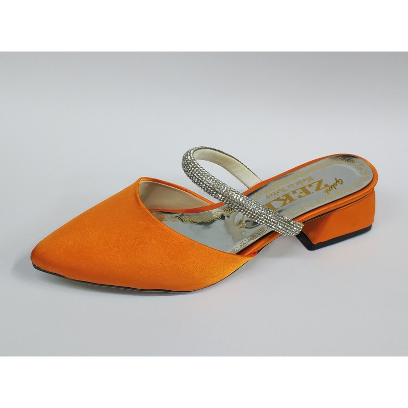 Taş bant detaylı kısa topuk kadın terlik turuncu