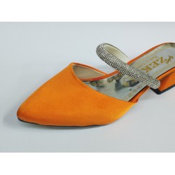 Taş bant detaylı kısa topuk kadın terlik turuncu