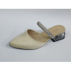 Ecem taş bantlı şeffaf topuk kadın terlik bej