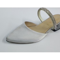 Taş bant detaylı kısa şeffaf topuk kadın terlik gümüş