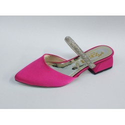 Taş bant detaylı kısa şeffaf topuk kadın terlik fuşya