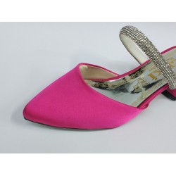 Taş bant detaylı kısa şeffaf topuk kadın terlik fuşya