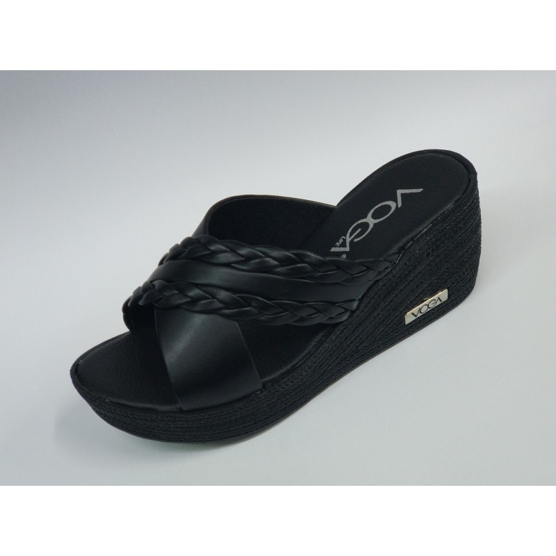 Voga dolgu topuk örgü detaylı kadın terlik siyah