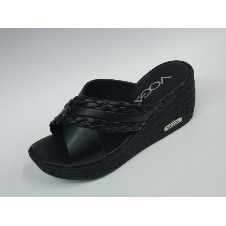 Voga dolgu topuk örgü detaylı kadın terlik siyah