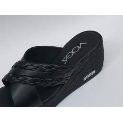 Voga dolgu topuk örgü detaylı kadın terlik siyah