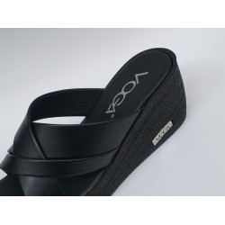 Voga dolgu topuk çapraz bantlı kadın terlik siyah