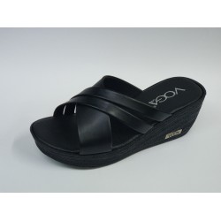 Voga dolgu topuk ince çift şerit bantlı kadın terlik siyah