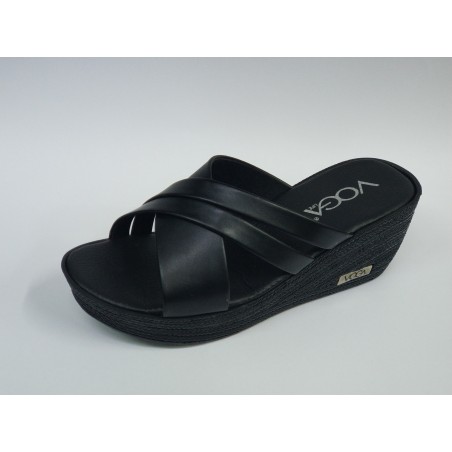 Voga dolgu topuk ince çift şerit bantlı kadın terlik siyah