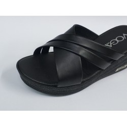 Voga dolgu topuk ince çift şerit bantlı kadın terlik siyah