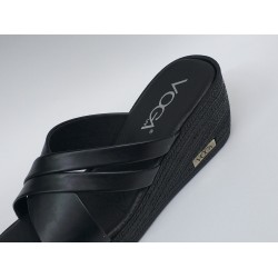 Voga dolgu topuk ince çift şerit bantlı kadın terlik siyah