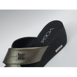 Voga dolgu topuk çapraz Ortopedik kadın terlik antrasit