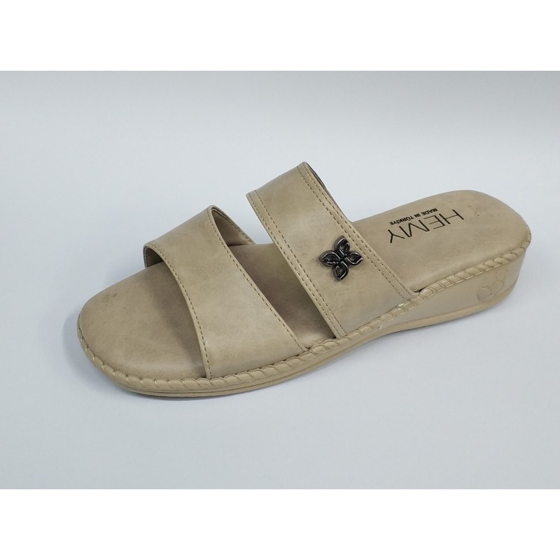 Hemy Ortopedik çift bantlı kadın terlik bej