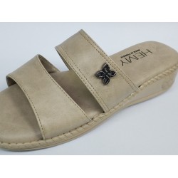 Hemy Ortopedik çift bantlı kadın terlik bej