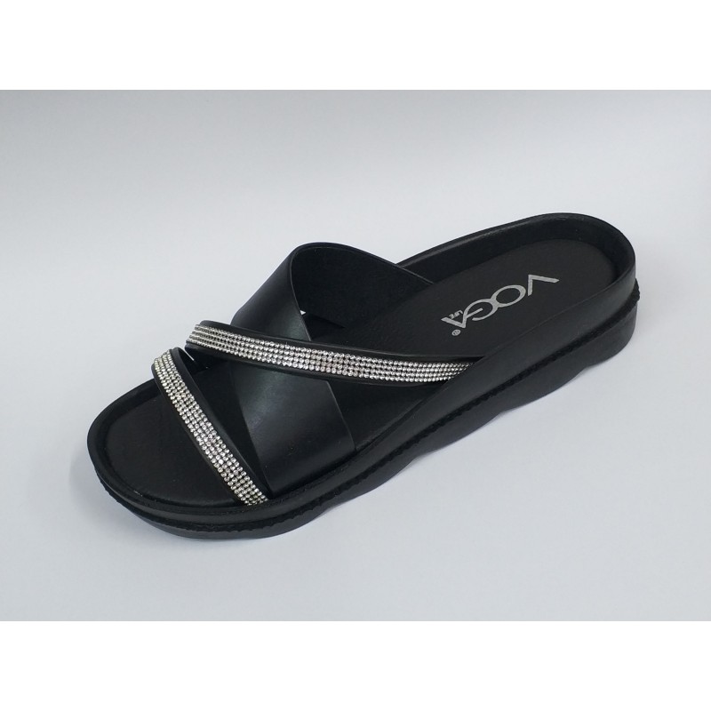 Voga taş şerit detaylı kadın Ortopedik terlik siyah