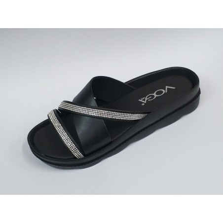 Voga taş şerit detaylı kadın Ortopedik terlik siyah