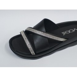 Voga taş şerit detaylı kadın Ortopedik terlik siyah