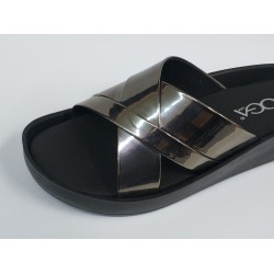 Voga aynalı çapraz Ortopedik kadın terlik siyah gümüş