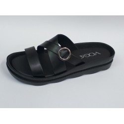 Voga Ortopedik yuvarlak toka detaylı kadın terlik siyah