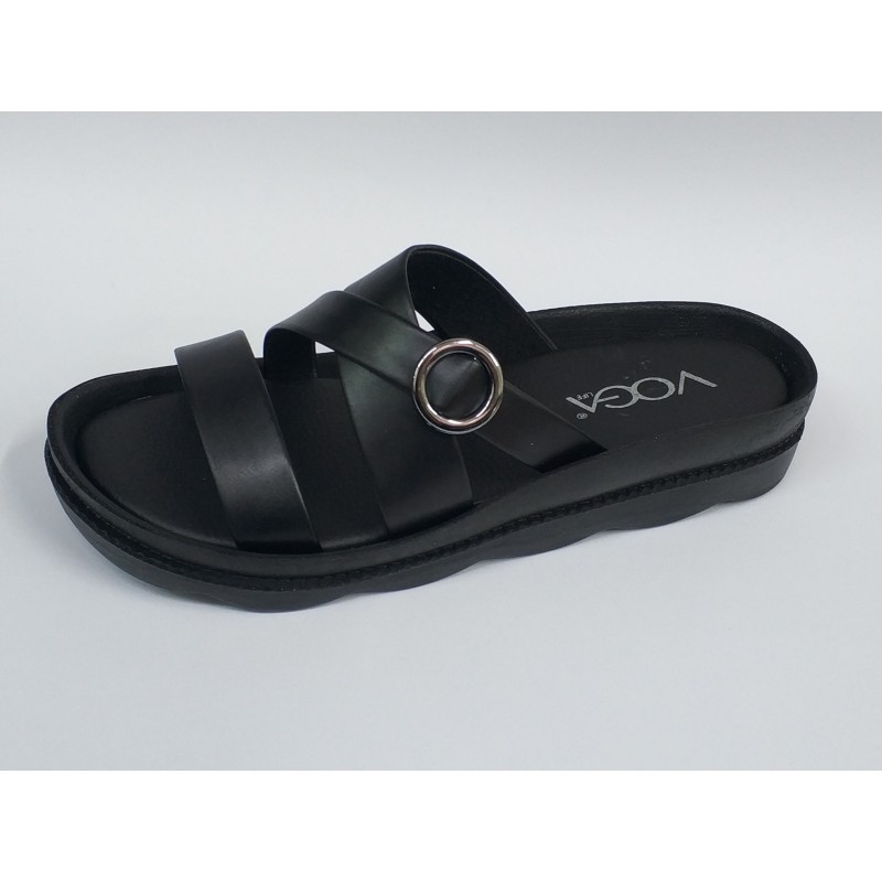 Voga Ortopedik yuvarlak toka detaylı kadın terlik siyah