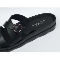 Voga Ortopedik yuvarlak toka detaylı kadın terlik siyah
