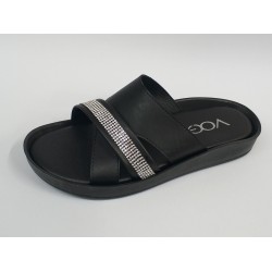 Voga taş bant detaylı Ortopedik kadın terlik siyah