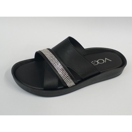 Voga taş bant detaylı Ortopedik kadın terlik siyah