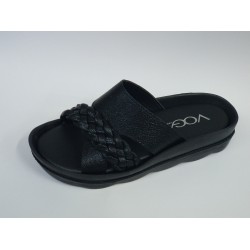 Voga Ortopedik kalın örgü bant detaylı kadın terlik siyah