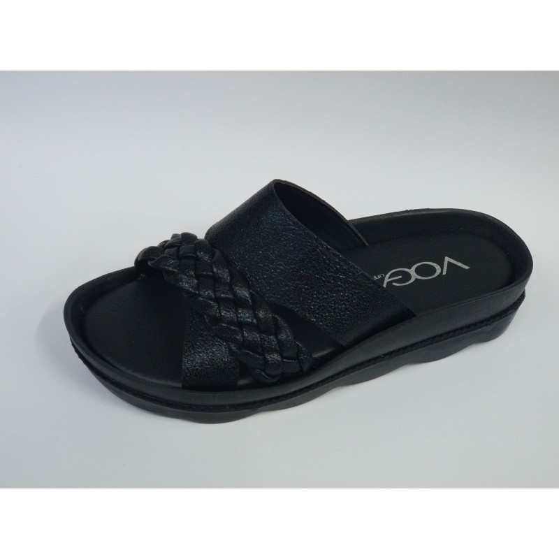 Voga Ortopedik kalın örgü bant detaylı kadın terlik siyah