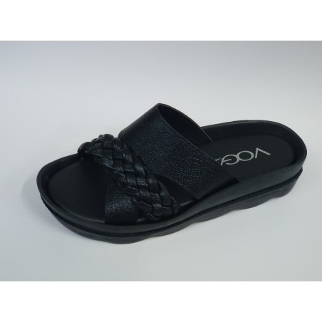 Voga Ortopedik kalın örgü bant detaylı kadın terlik siyah