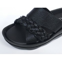 Voga Ortopedik kalın örgü bant detaylı kadın terlik siyah