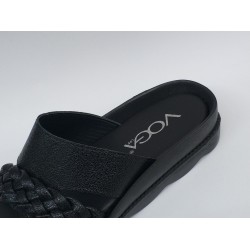 Voga Ortopedik kalın örgü bant detaylı kadın terlik siyah