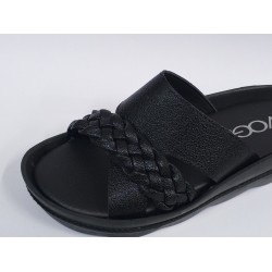 Voga Ortopedik kalın örgü bant detaylı kadın terlik siyah