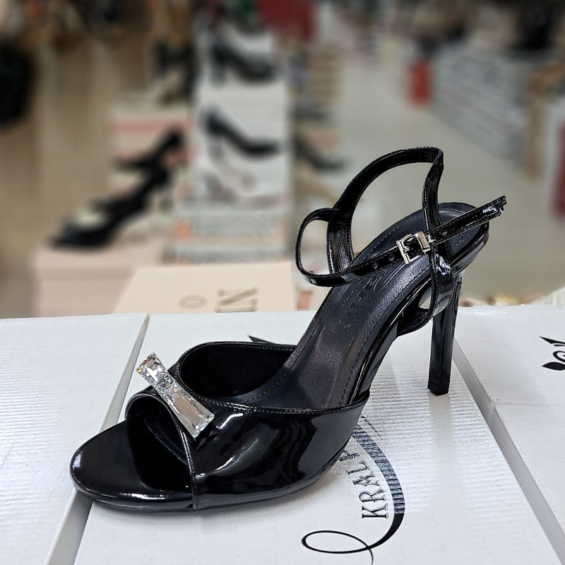 Paris taş detaylı kadın topuklu sandalet siyah