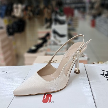 Paris arkası açık kadın topuklu ayakkabı krem