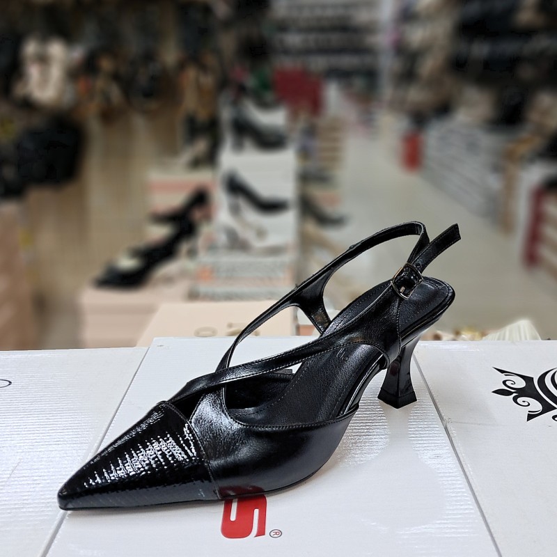 Paris rugan çapraz detaylı kadın topuklu ayakkabı siyah