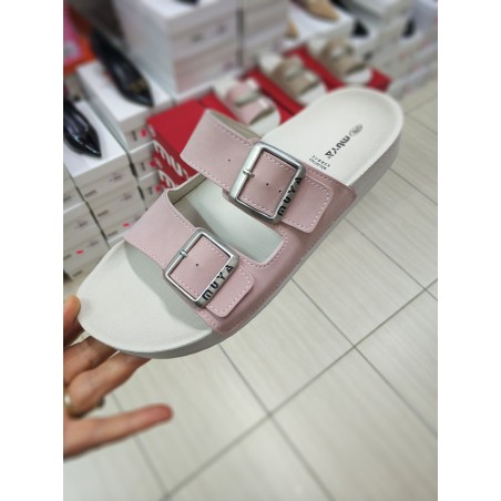 Muya Ortopedik çift tokalı kadın terlik pudra