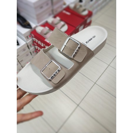 Muya Ortopedik çift tokalı kadın terlik bej